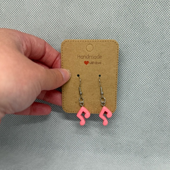 Handmade Hot Pink Music Note Earrings - Picture 1 of 6